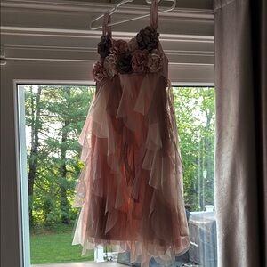 Floral Layered Kids Dress - Pink/Beige/Brown